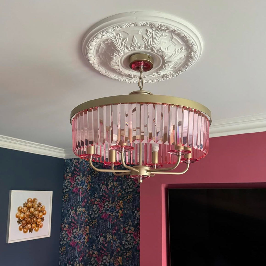 victorian ornate plaster ceiling rose in colourful room